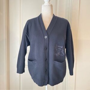 Escada Merino Extra fine thick Navy Blue Wool Cardigan Monogram Sz 40 (8-10)